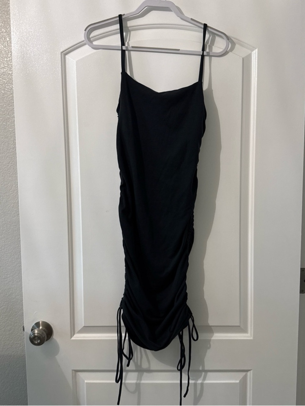Fabletics Black Ruched Mini Slip Dress with Adjustable Straps